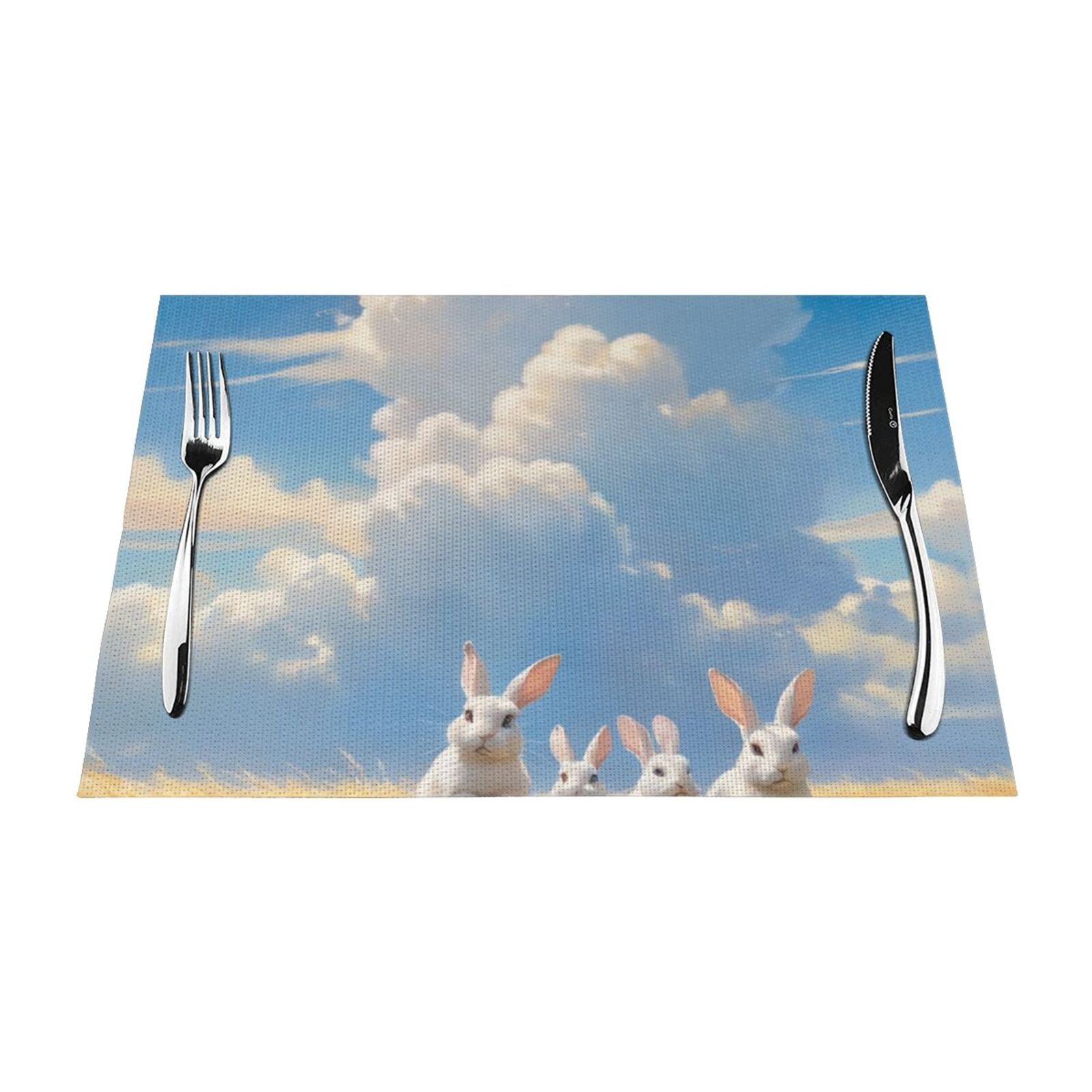 Tranquil Rabbits Under Blue Woven mats for kitchen and dining tables