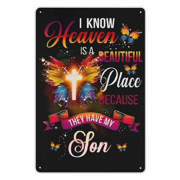 Tranquil Reflection, Heavenly Memories: Butterfly Metal Sign - Waterproof Burlap, 12x8 inches, Perfect for Outdoor Decor & Memorials