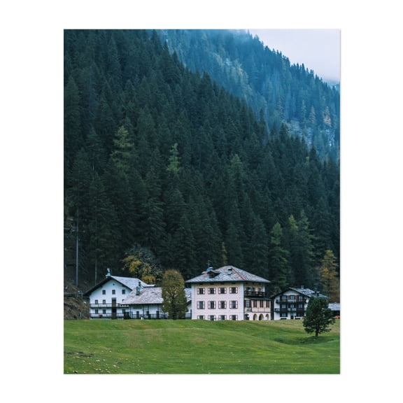 Tranquil Retreat - Gressoney-Saint-Jean Aosta Valley Italy Photography Forest Mountain Nature Landscape Architecture Autumn Rural Unframed Wall Art Print 20 x 28 inches