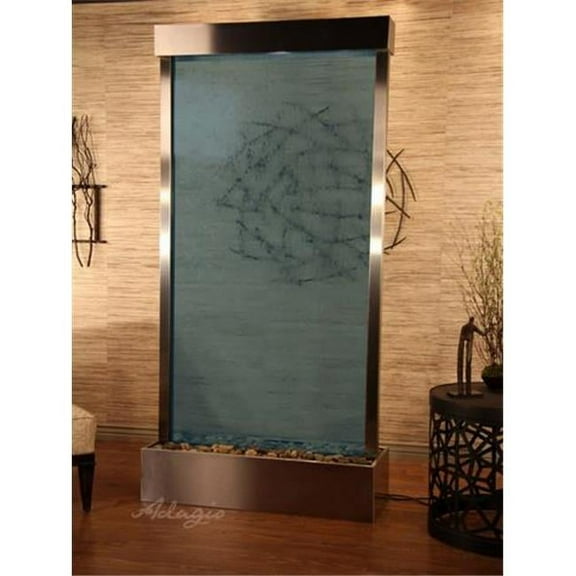 Tranquil River Center Mount Stainless Steel Blue Glass Wall Fountain