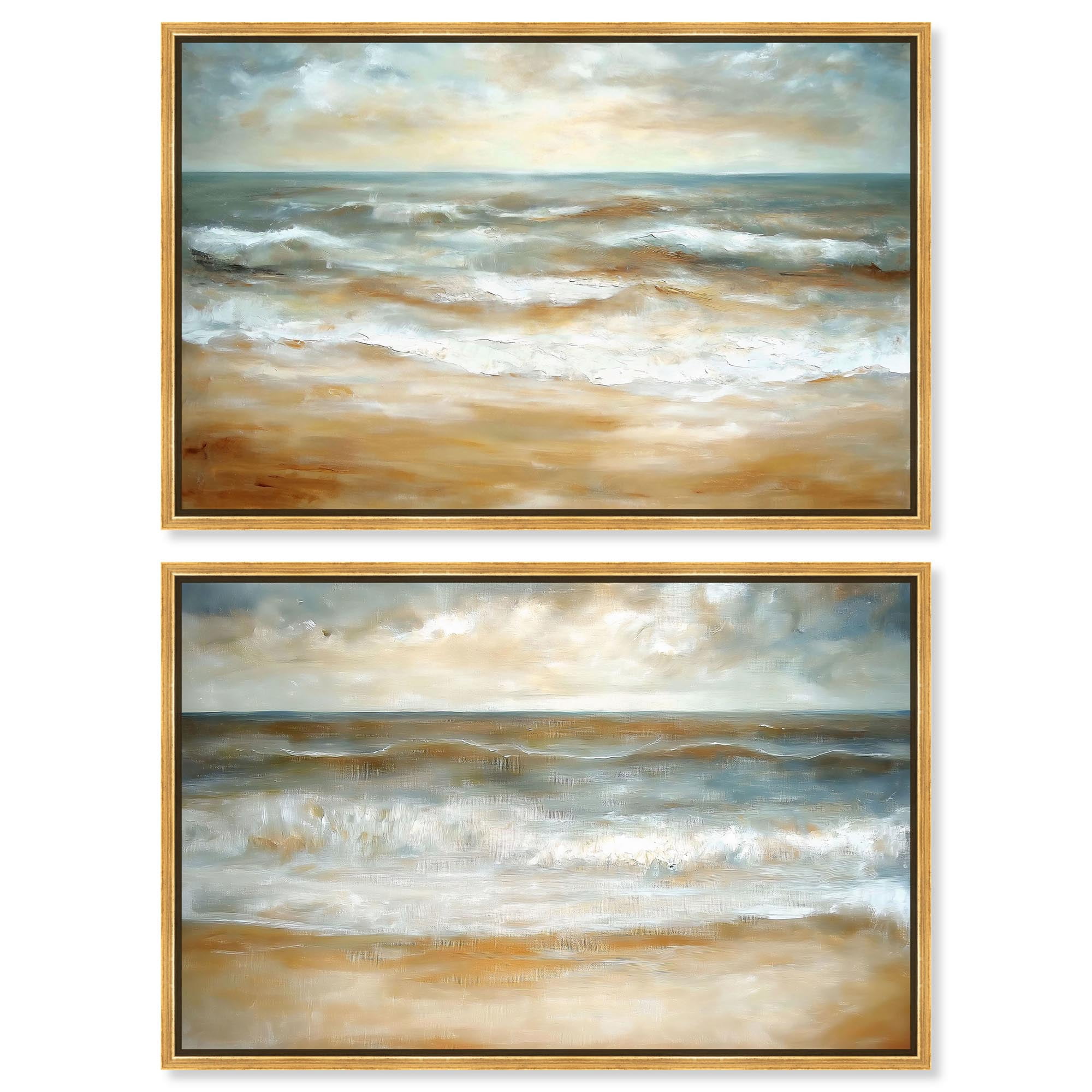 Tranquil Sea Set Canvas Set of 2 Calming Wall Art by Art Remedy, Gold ...
