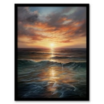 Tranquil Seascape Sunset Ocean Waves On Sea Oil Painting Art Print Framed Poster Wall Decor 12x16 inch