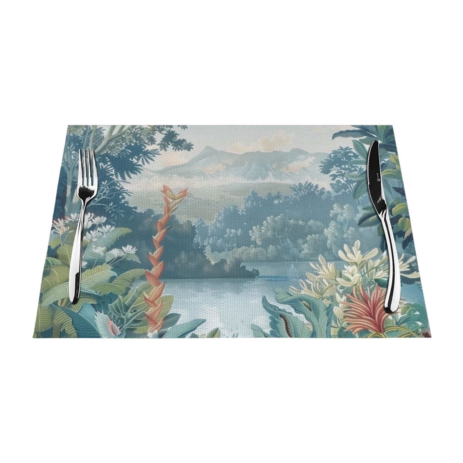 Tranquil and Serene with Flowering Plants and Water Table mat can be