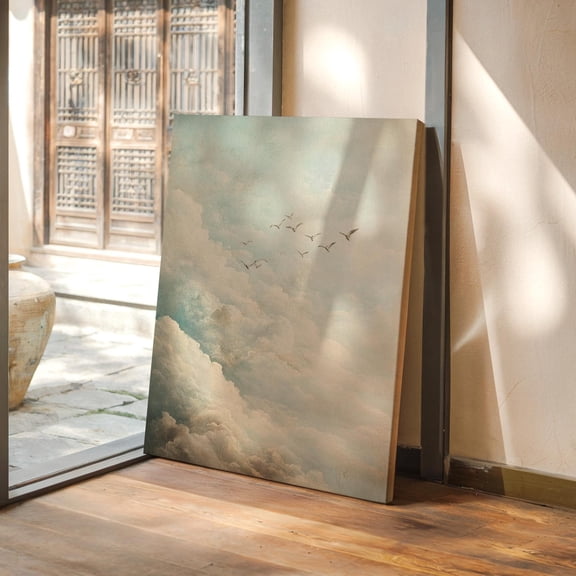 Tranquil Sky With Soaring Birds, Pastel Cloud Wall Art Print, Serene Nature Wall Decor For Peaceful Modern Spaces Wall Art, Modern Wall Decor, 12x18 UNFRAMED