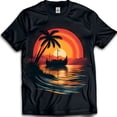 thumbnail image 1 of Tranquil Sunset Boat Graphic Black T-Shirt for Ocean Lovers, 1 of 5