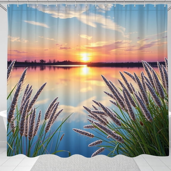 Tranquil Sunset Lake Shower Curtain - Vibrant Colors & Serene Design
