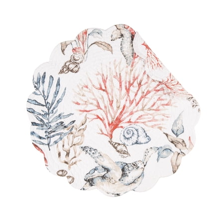 Tranquil Tides Round Single Placemat Coastal Sea Turtle Ocean Beach, 17"