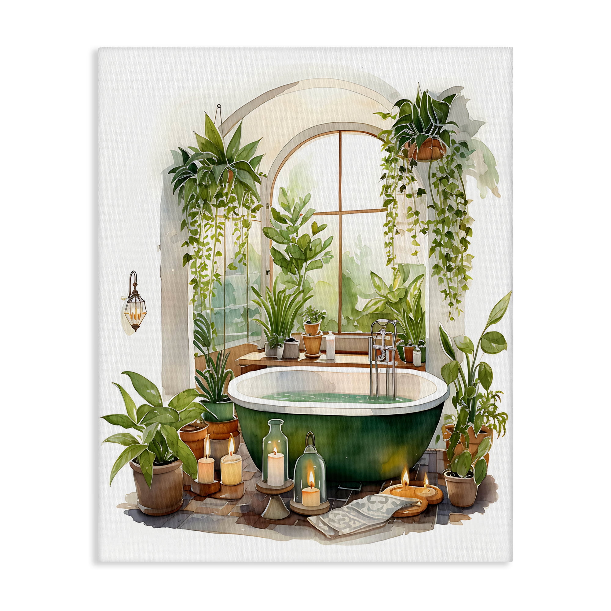 Tranquil Tub with Candles & Greenery Canvas Wall Art, design by Lettered and Lined