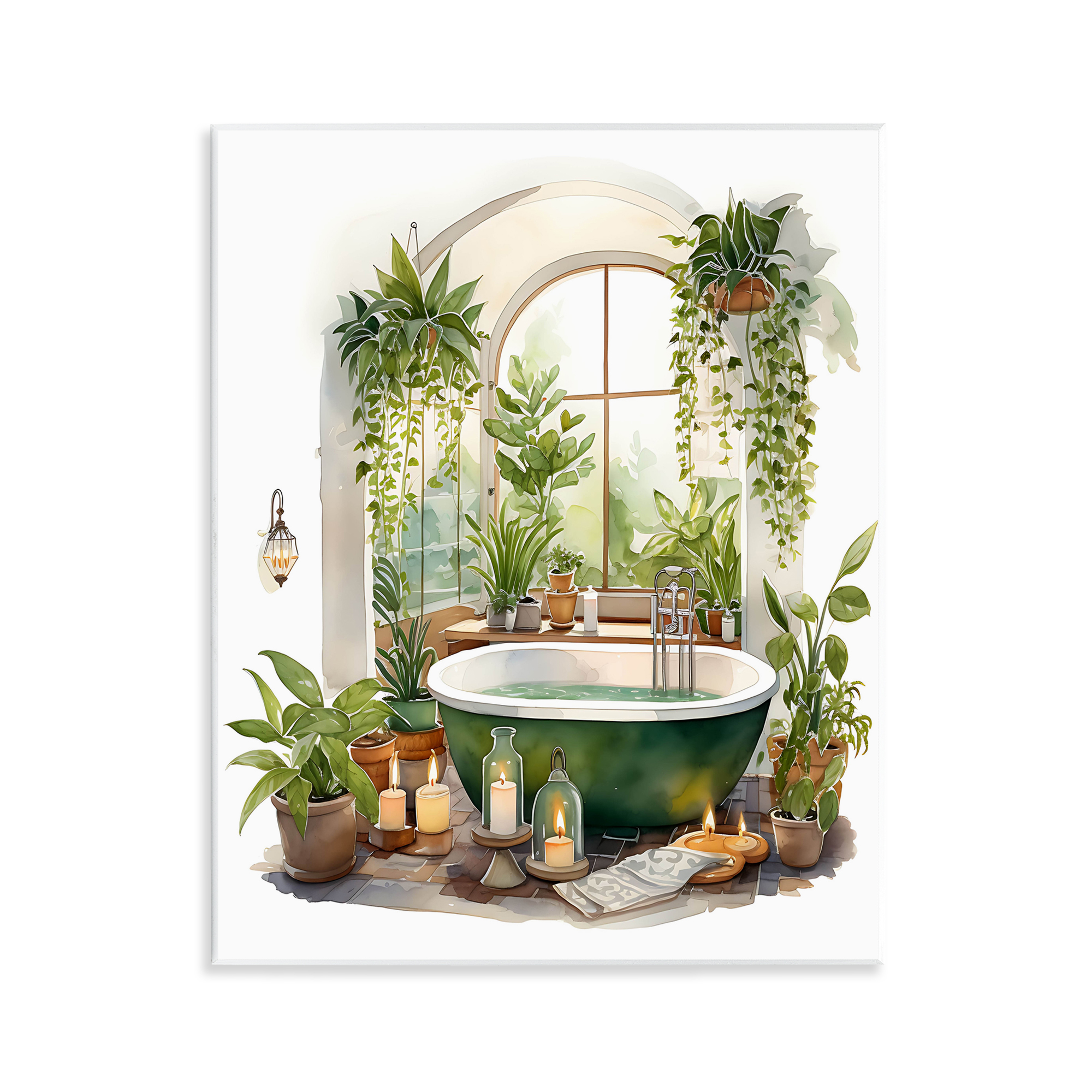 Tranquil Tub with Candles & Greenery Wall Plaque Art, design by Lettered and Lined