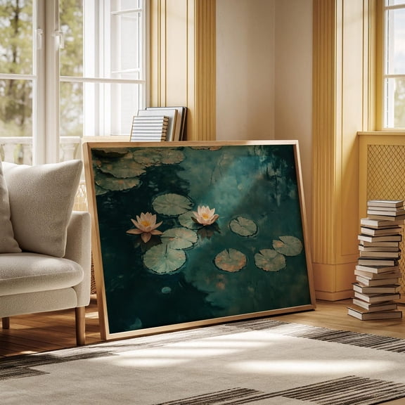 Tranquil Water Lily Pond - Peaceful Nature Wall Art - Aquatic Floral Artwork For Home Or Office Decor Wall Art, Modern Wall Decor, 8x12 UNFRAMED