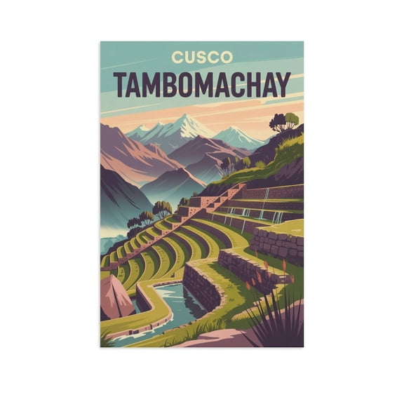 Tranquil Water Wall Art Tambomachay Peru Retro Travel Poster Cusco Inca Terraces Fountains Canvas Poster
