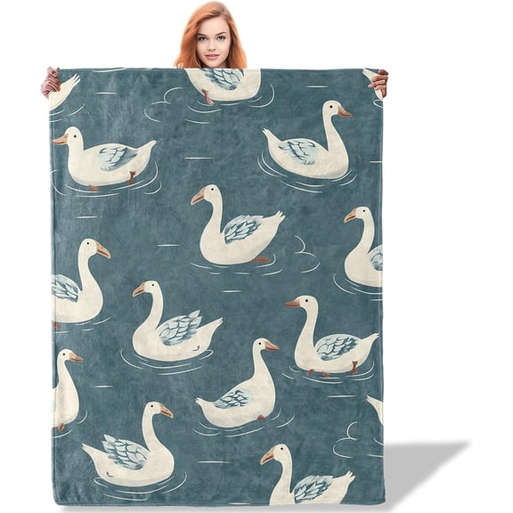 Tranquil White Goose Throw Blanket 50x60, Serene Waters Blankets for Bedroom Living Room Decor, Soft Flannel Polyester Cozy Warm Gifts for Nature Lovers