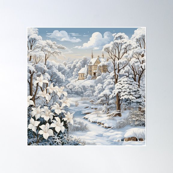 Tranquil Winter Bouquet Snowy Splendor Poster Wall Art, Modern Wall Decor, 30x30 UNFRAMED
