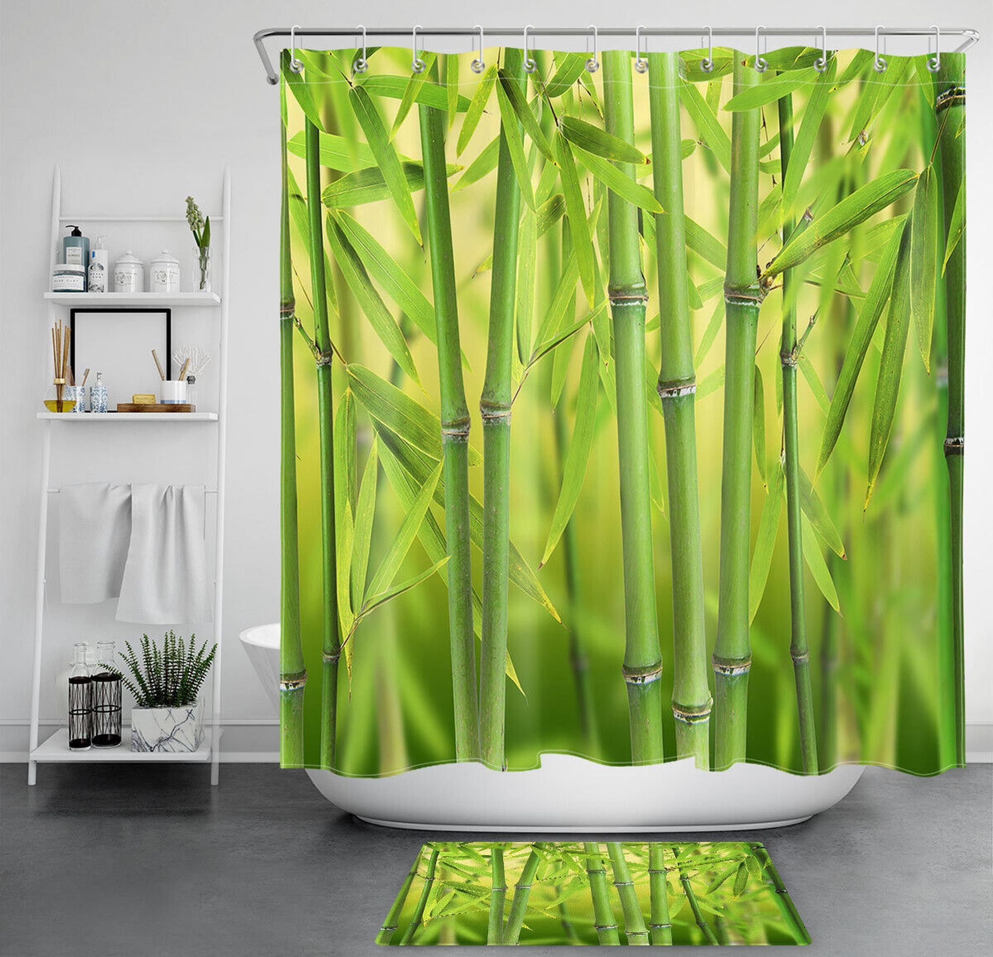 Tranquil Zen Bamboo Forest Shower Curtain Set with Bokeh Effect