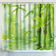 Tranquil Zen Bamboo Shower Curtain Serene Nature Reflection Design for Spa Bathroom Decor Relaxing Wellness Retreat Vibes