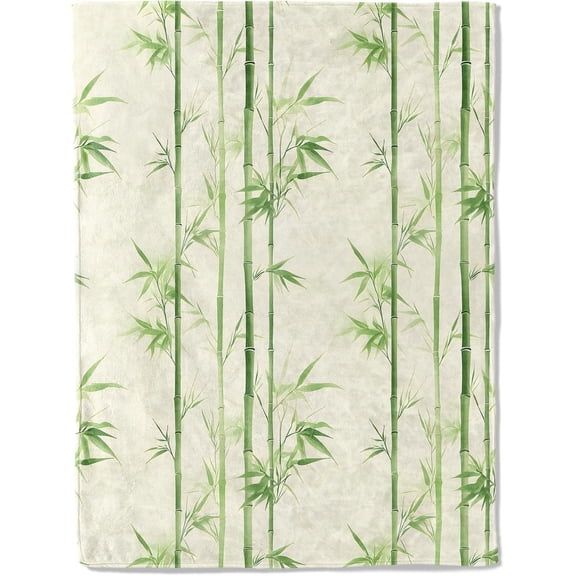 Tranquil Zen Flannel Blanket - Bamboo Grove with Soothing Green Bamboo on Cream Throw - Soft Cozy Gifts Blankets for Nature Lovers, Modern Spa Room Decor,Peaceful Home Accents 40x50in