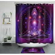 Tranquil Zen Mandala Yoga Girl Shower Curtain Set with Hooks - Enhance Your Bathroom with Serenity