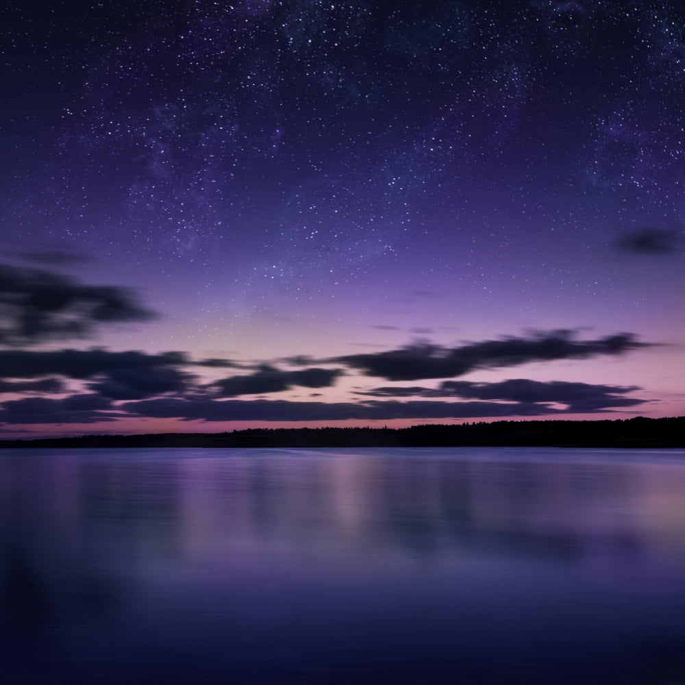 Tranquil lake against starry sky Russia Canvas Art - Evgeny KuklevStocktrek Images (29 x 29)