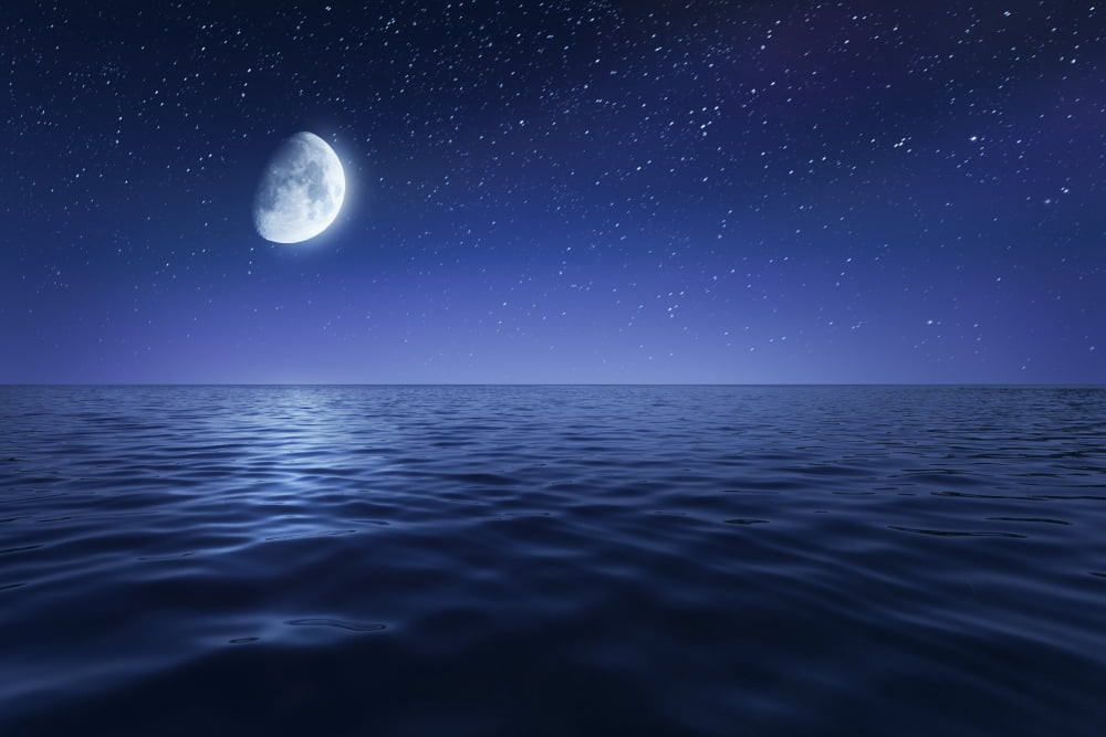 Tranquil seas against rising moon in a starry sky Crete Greece Canvas Art - Evgeny KuklevStocktrek Images (35 x 23)