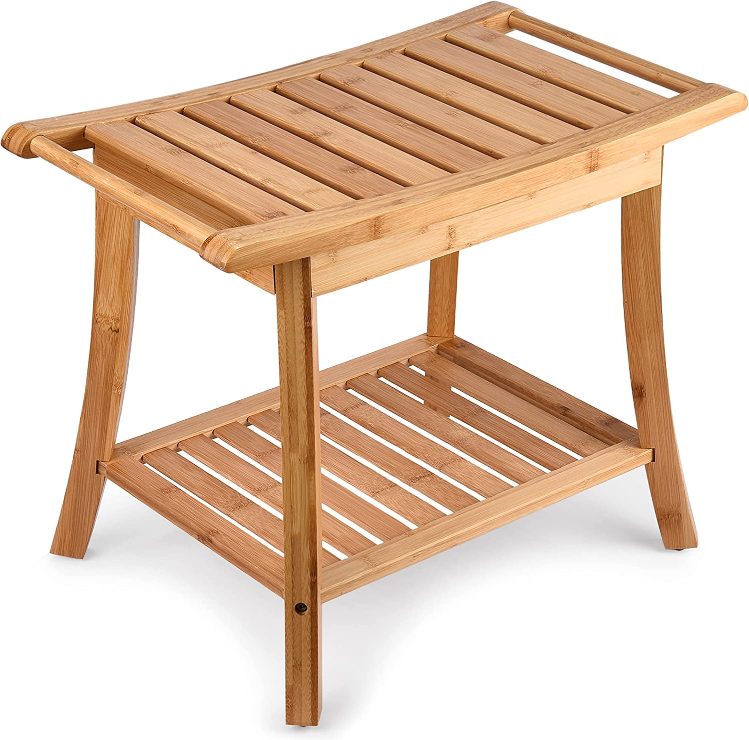 Tranquil Bamboo Shower Bench with Storage Shelf, Natural Finish