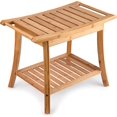 thumbnail image 1 of TranquilBeauty Bamboo Shower Bench with Storage Shelf - Wooden Bathroom Stool - Wood Bath Chair for Sitting, 1 of 6