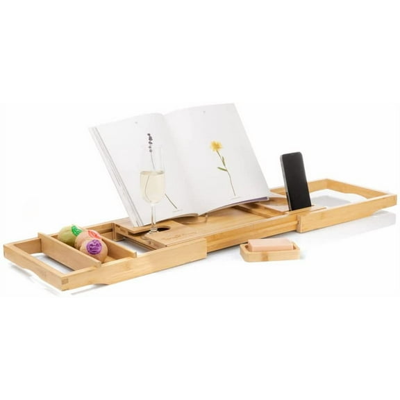 TranquilBeauty Premium Extendable Bath Caddy with iPad, Tablet, Phone Stand