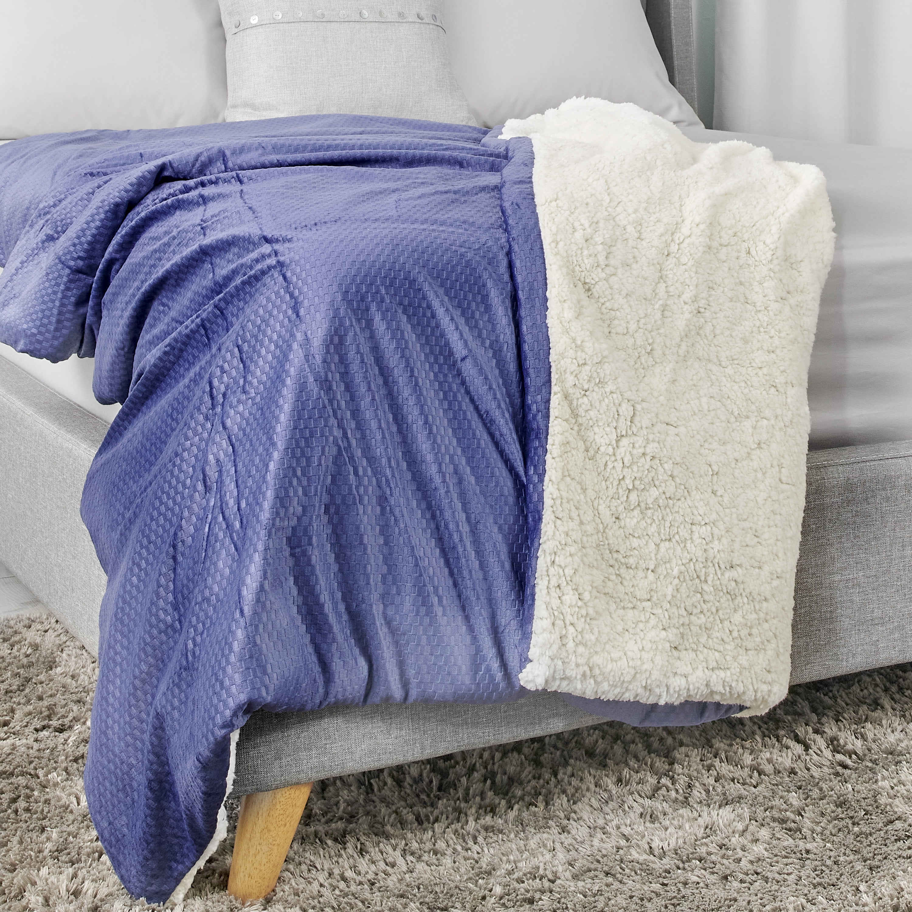Tranquility 20lb Sherpa Weighted Blanket With Glass Beads, Machine Washable Cover, Blue
