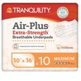 thumbnail image 1 of Tranquility AIR-Plus Extra-Strength Breathable Underpads, 30"x36", 34oz Absorbency, 100% Breathable, Supports Repositioning up to 450lbs, Latex-Free, 10ct Bag, 1 of 11