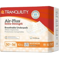 Tranquility AIR-Plus Extra-Strength Breathable Underpads, 30"x36", 34oz Absorbency, 100% Breathable, Supports Repositioning up to 450lbs, Latex-Free, 10ct Bag