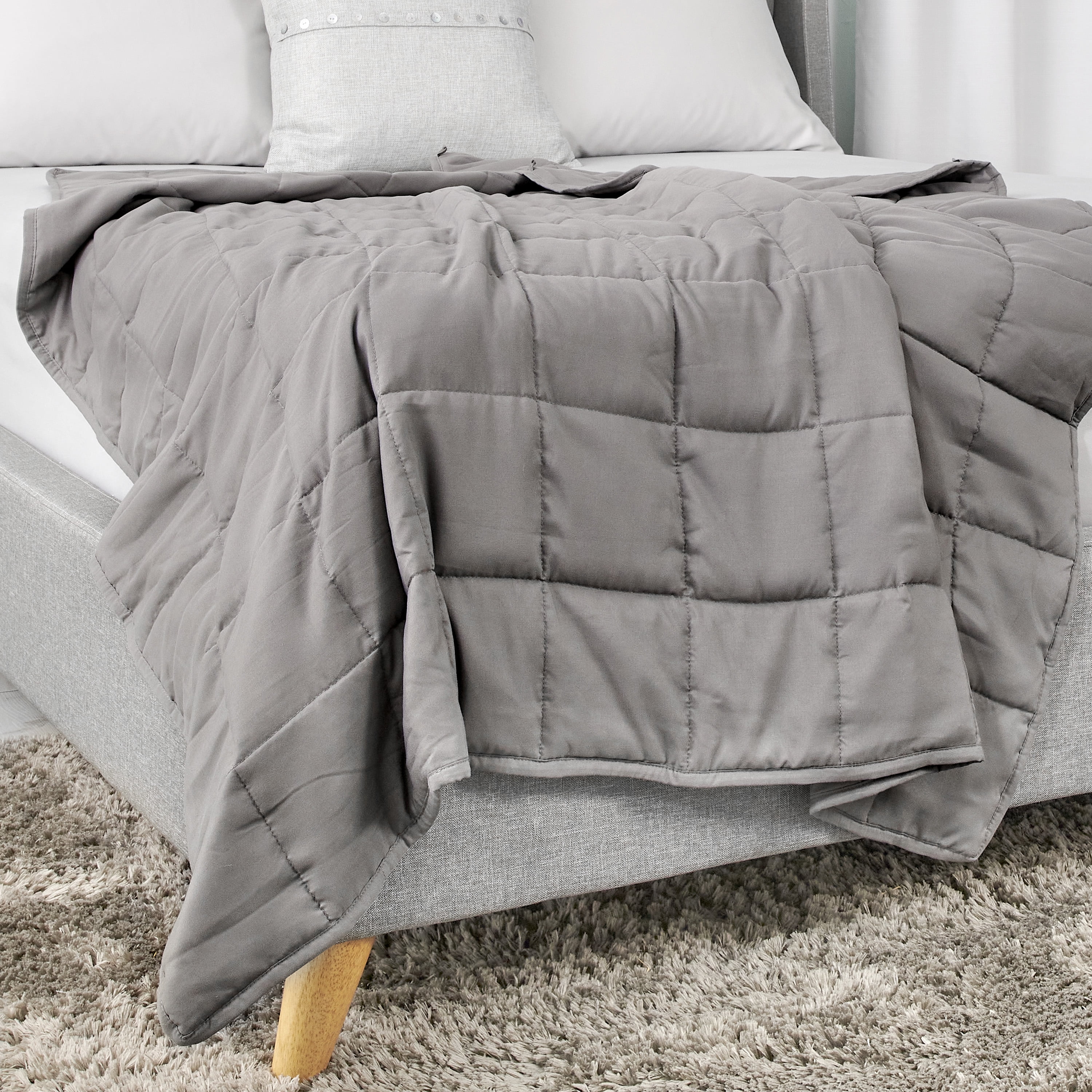 Tranquility Weighted Blanket, 12lb, Gray- Antimicrobial, Quilted, Glass Bead Filled