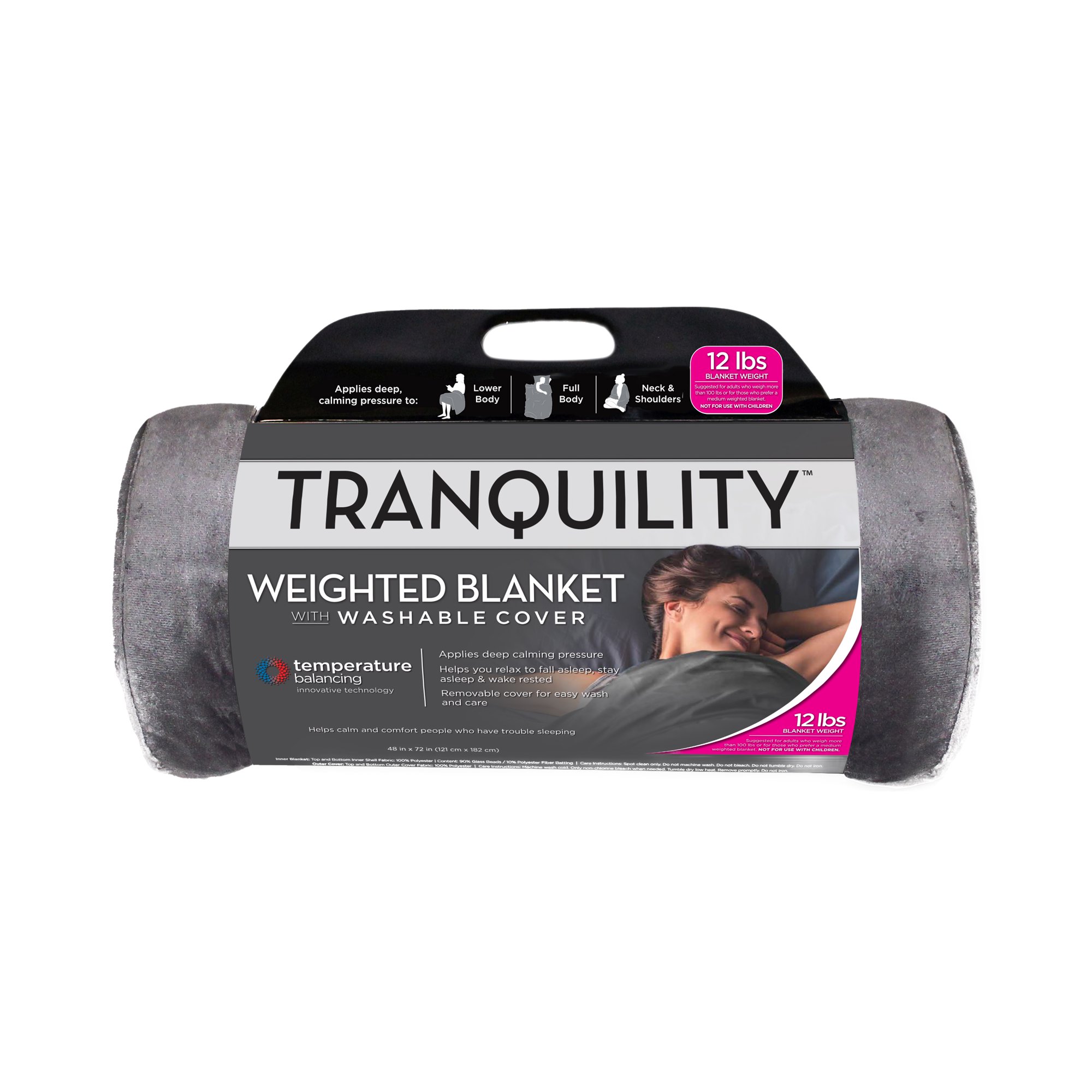 Tranquility, Antimicrobial, Temperature Balancing, Weighted Blanket with  Washable Cover, 12 lbs - Walmart.com