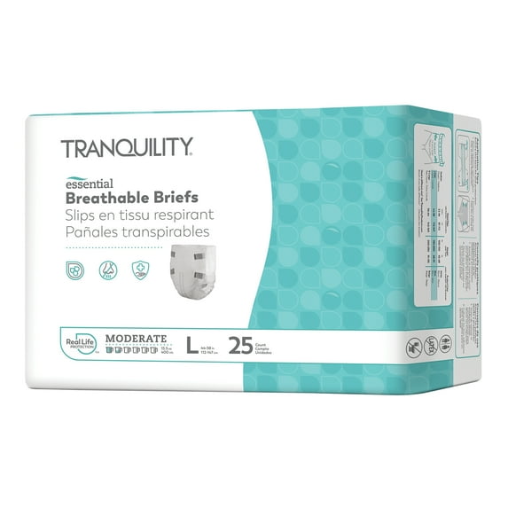 Tranquility Essential Adult Incontinence Brief L Moderate Absorbency Breathable, 2966-100, 38, 100 Ct