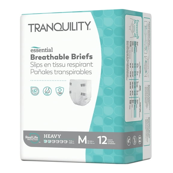Tranquility Essential Adult Incontinence Brief M Heavy Absorbency Breathable, 2745, Heavy, 96 Ct