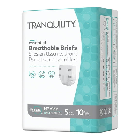 Tranquility Essential Adult Incontinence Brief S Heavy Absorbency Breathable, 2744, Heavy, 10 Ct