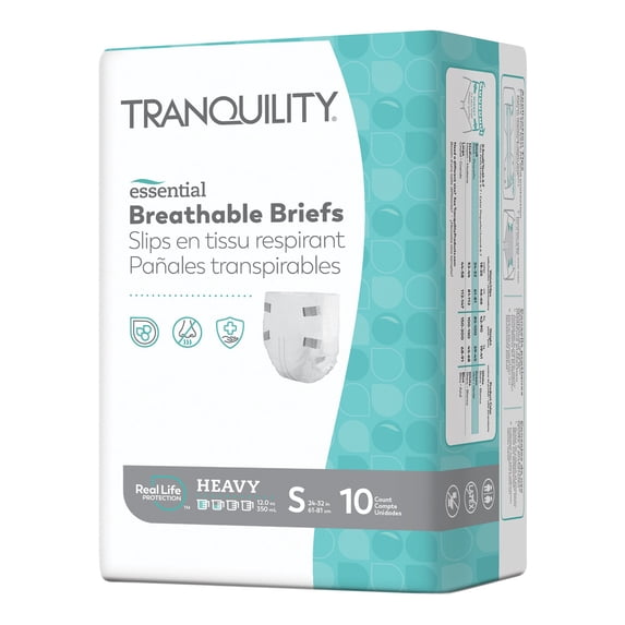 Tranquility Essential Adult Incontinence Brief S Heavy Absorbency Breathable, 2744, Heavy, 100 Ct