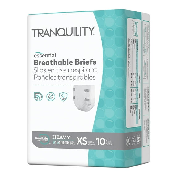 Tranquility Essential Adult Incontinence Brief XS Heavy Absorbency Breathable, 2743, Heavy, 100 Ct