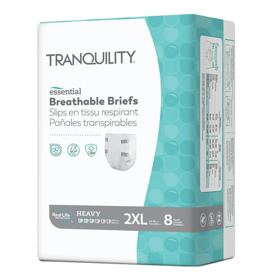 Tranquility Essential Adult Incontinence Brief XXL Heavy Absorbency Breathable, 2748, Heavy, 8 Ct