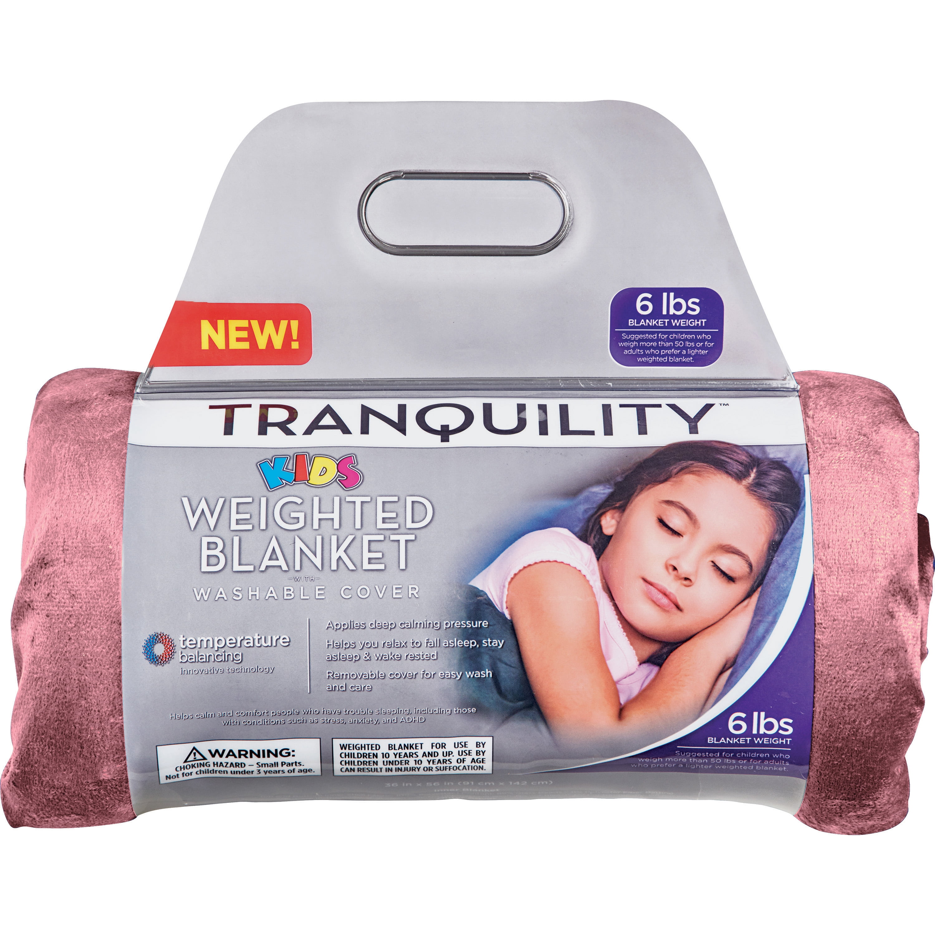 Tranquility Kid's Weighted Throw Blanket for Children, 6lbs with Washable Cover, Pink