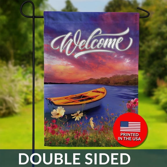 Tranquility Lake Welcome Flag Double Sided Lakeside Boat Scenery