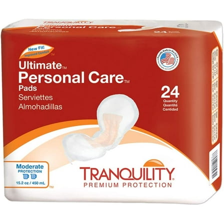 Tranquility Overnight Unisex Personal Care Pads, Regular, 16.5 Inch, Bag of 24 (2 Pack)