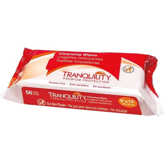Tranquility Cleansing Wipes, Disposable Wet Washcloths, Aloe Vera, Chamomille, & Vitamin E, Alcohol-Free, Mild Scented, 9"x13", 56ct Bag (Case of 48 Bags)