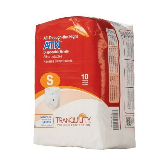 Tranquility Premium ATN Disposable Briefs with Tabs, Overnight Protection Superabsorbent Core for Leak-Free and Full-Fit Comfort, Small, 100ct Case