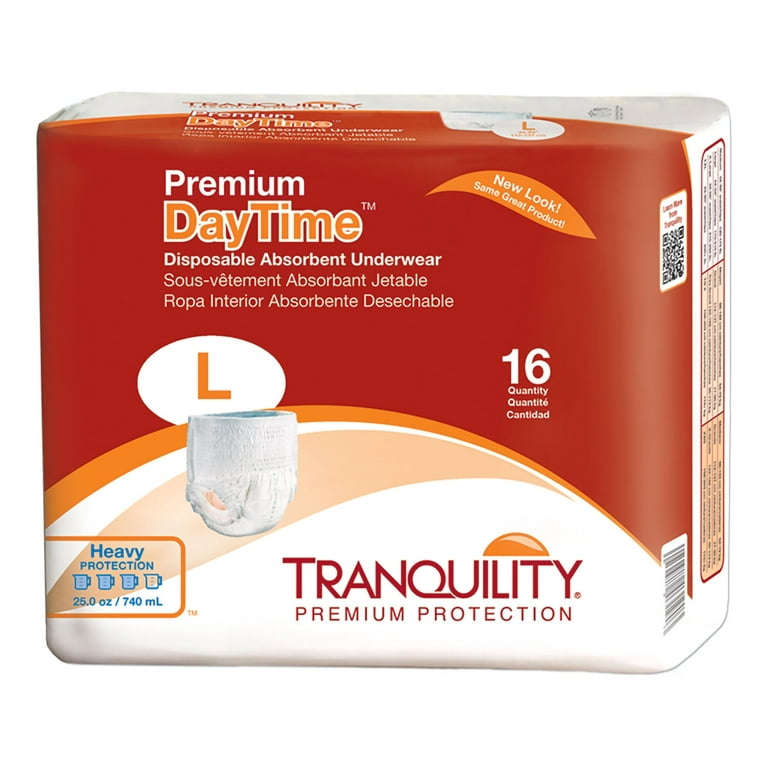 Tranquility Premium DayTime Disposable Underwear Pull On with Tear Away  Seams Large, 2106, Heavy, 16 Ct 