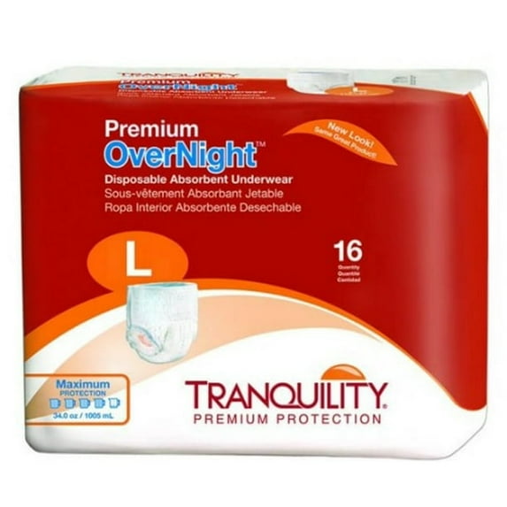 Tranquility Premium OverNight Disposable Absorbent Underwear, Maxiumum Protection, Large, 16 Count, 2 Pack