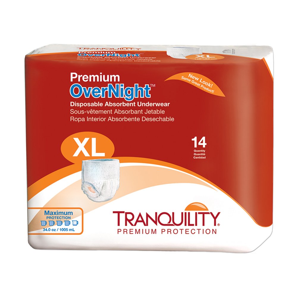 Tranquility Premium OverNight Disposable Absorbent Underwear, X-Large, Maximum Protection, 14 ct Bag - image 1 of 3