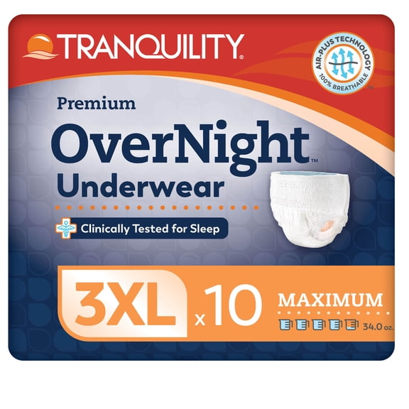 Tranquility Premium OverNight Disposable Underwear Pull On with Tear Away Seams 3X-Large, 2119, 65, 10 Ct