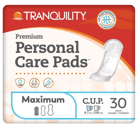Tranquility Premium Personal Care Pads, Maximum Absorbency, 30 Count