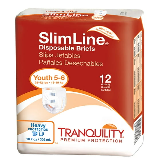 Tranquility Slimline Youth Youth Incontinence Brief Size 5 to 6 Heavy Absorbency Full Fit, 2112, Heavy, 120 Ct