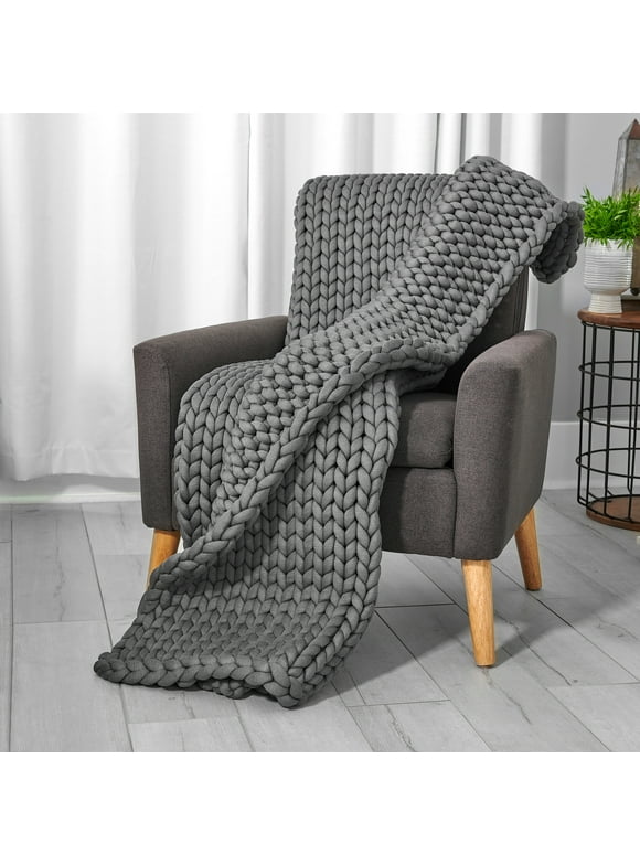 Tranquility Traditional Gray Knit Fabric Bed Blanket