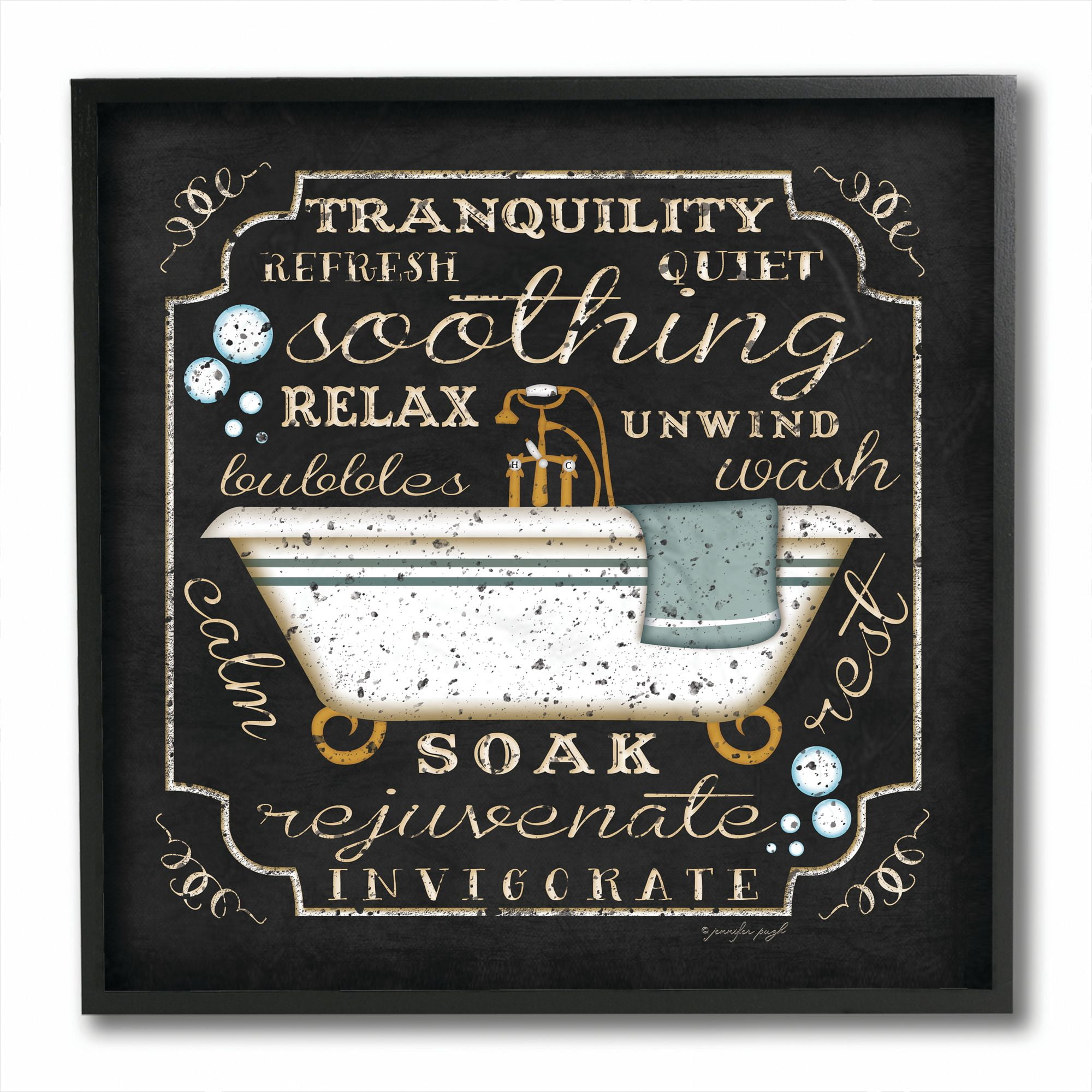 Tranquility Tub Icon Textual Bathroom Art Typography Gallery-Wrapped Canvas Print Wall Art, 17x17
